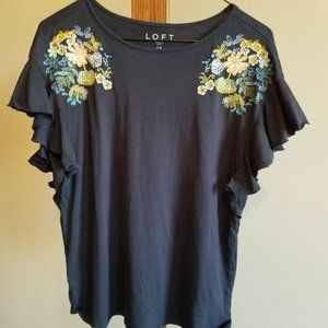 LOFT Embroidered Flutter Sleeve Shirt